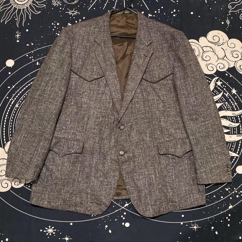 Panhandle Slim Blazer Coat Men's 52 Brown Wool Notch Lapel Business Western Yoke